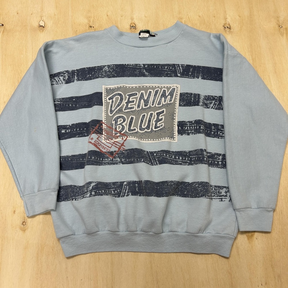 Vintage Sky Lite Denim Blue Sweatshirt Mens Medium Fleece Pullover Crewneck